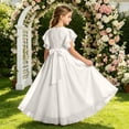 thumbnail image 6 of ZHOGXU Kids Classic Dresses For Girls Fly Sleeve O Neck Solid Color Flowy Pleated Gown Birthday Party Outfit, 6 of 6