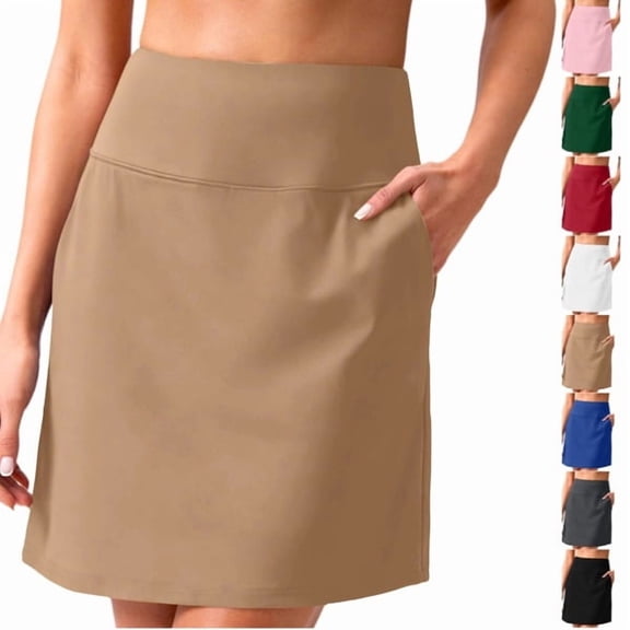 Women's Tennis Athletic Skirts Lightweight High Waisted Golf Stretchy Mini Skirt Summer Casual Knee Length Skorts Skirts,Khaki,XL