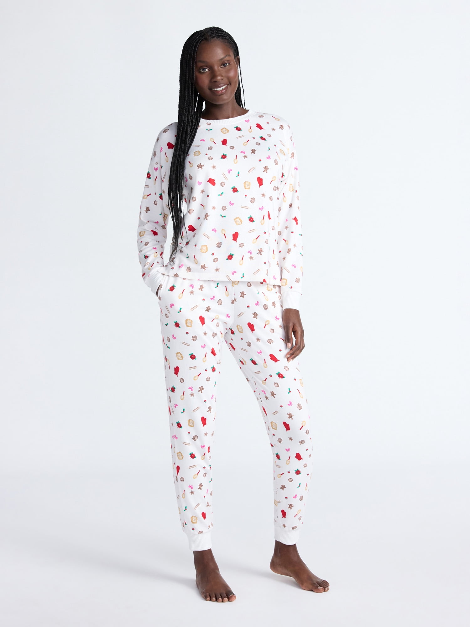 Joyspun Women's Cozy Lounge Collection Hacci Knit Sleep Top with Long Sleeves, Sizes XS-3X