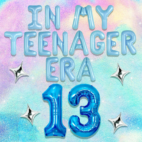 In My Teenager Era Banner Balloons Dancing Queen Birthday Party Banner for Teenage Teal Blue 13th Birthday Party Decorations