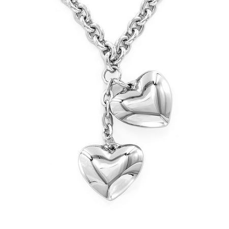 - Dangling Puffed Hearts Stainless Steel Necklace (4mm) - 18