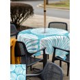 thumbnail image 5 of Outdoor Tablecloth with Umbrella Hole for Patio/Picnic/Party/Camping, Turquoise Scallop Coastal Waterproof Table Cloth Square Cover Washable, Summer Beach Nautical (60"x 60"), 5 of 9