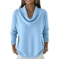 thumbnail image 2 of Cowl Neck Sweater for Women Oversized Soft Knit Long Sleeve Casual Pullover Winter Top Sky Blue XL, 2 of 5