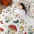 thumbnail image 4 of Homewish Cartoon Red Mushroom 7pcs Bedding Comforter Set For Kids Teens Female Girls,Flying Colorful Butterflies Queen Bedding Sets Super Cozy,Botanical Plants Queen Sheet Sets, 4 of 8