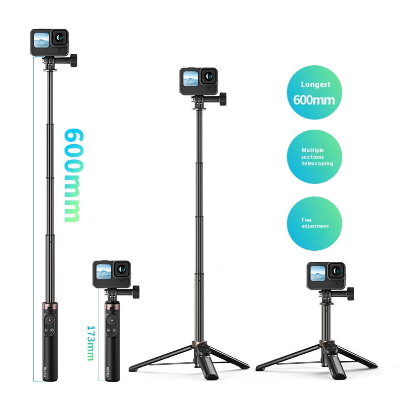 Bluetooth Camera Tripod Selfie Stick - Bigcan Vlog Remote Control Extendable Tripod Pole for GoPro 13/12/11/10/9/8/MAX & iOS Android Phones, Foldable 173–600mm with Rotating Phone Holder