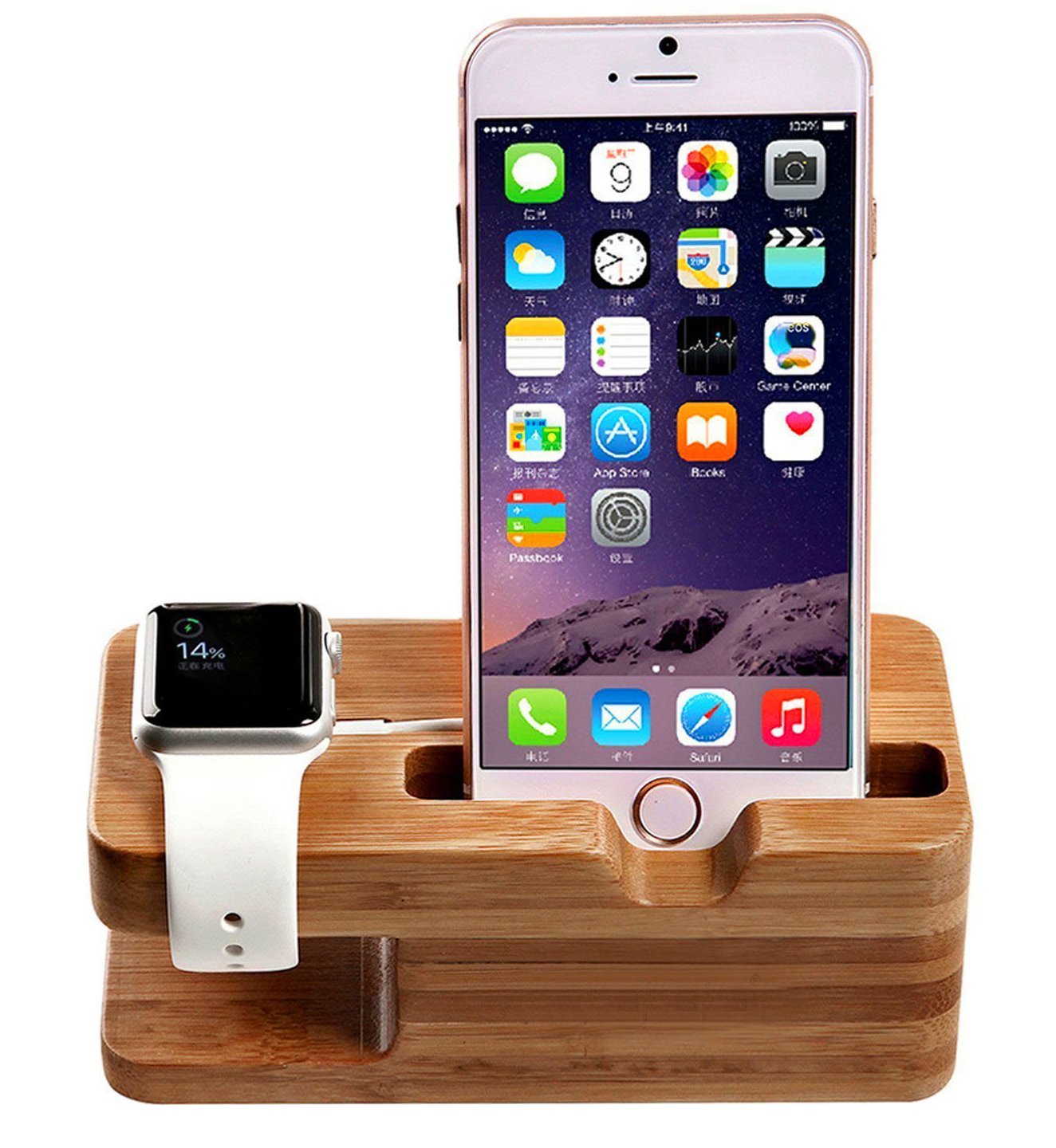 Watch Stand,AICase Bamboo Wood Charge Dock,Charge Dock Holder,Bamboo Wood Charge Station/Cradle for Apple Watch,iPhone,smartphone,iPhone iPad and Smartphones and Tablets (Bamboo Wood) - image 1 of 6