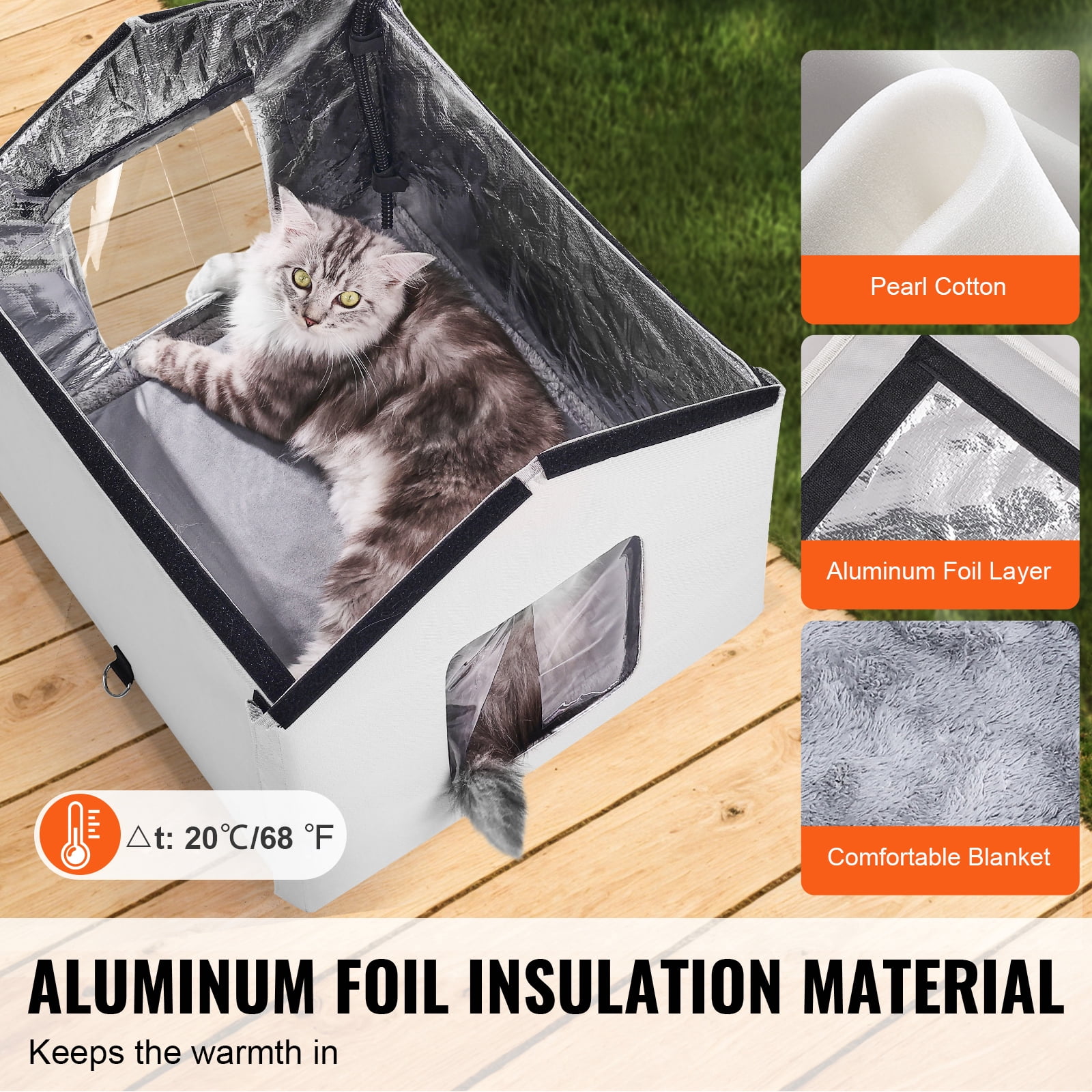 KFFKFF Heated Cat House, Foldable Outdoor Shelter with Timer, Durable 600D Oxford Fabric and Heated Pad for Winter Warmth, Gray (Medium)