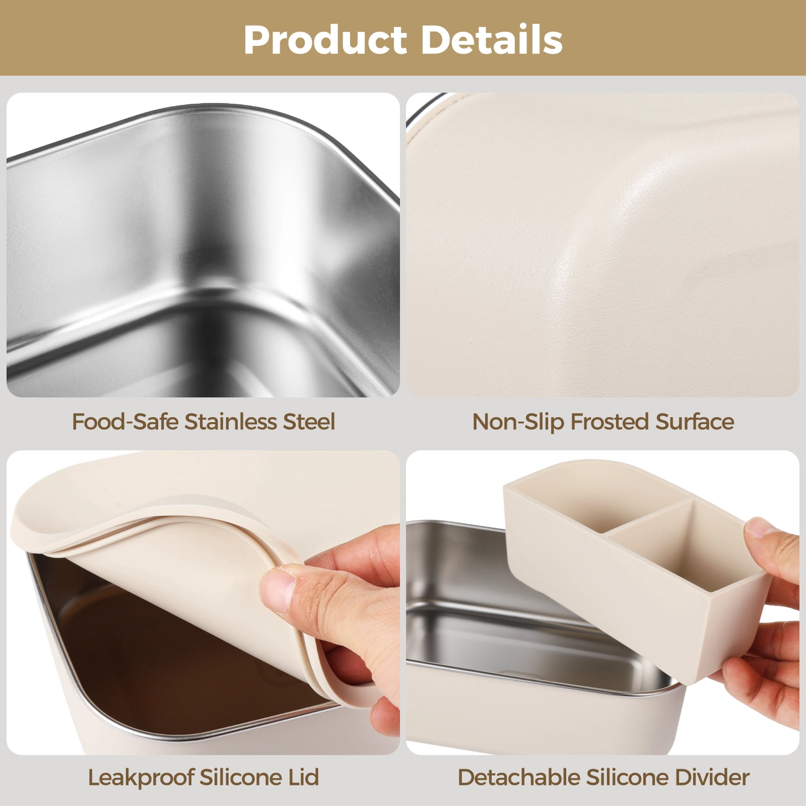 2 PCS Stainless Steel Bento Box, 40 oz Lunch Box with Silicone Lid and Divider, 1200ml Leak Proof Meal Prep Container for Office and Picnic, Refrigerator and Microwave Safe
