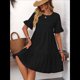 thumbnail image 5 of Vestidos de Verano para Mujer 2025, Abullonada, Cuello Redondo, Cintura Alta, Fruncido, Corte A, Holgado, Midi, Negro, Talla S, 5 of 9