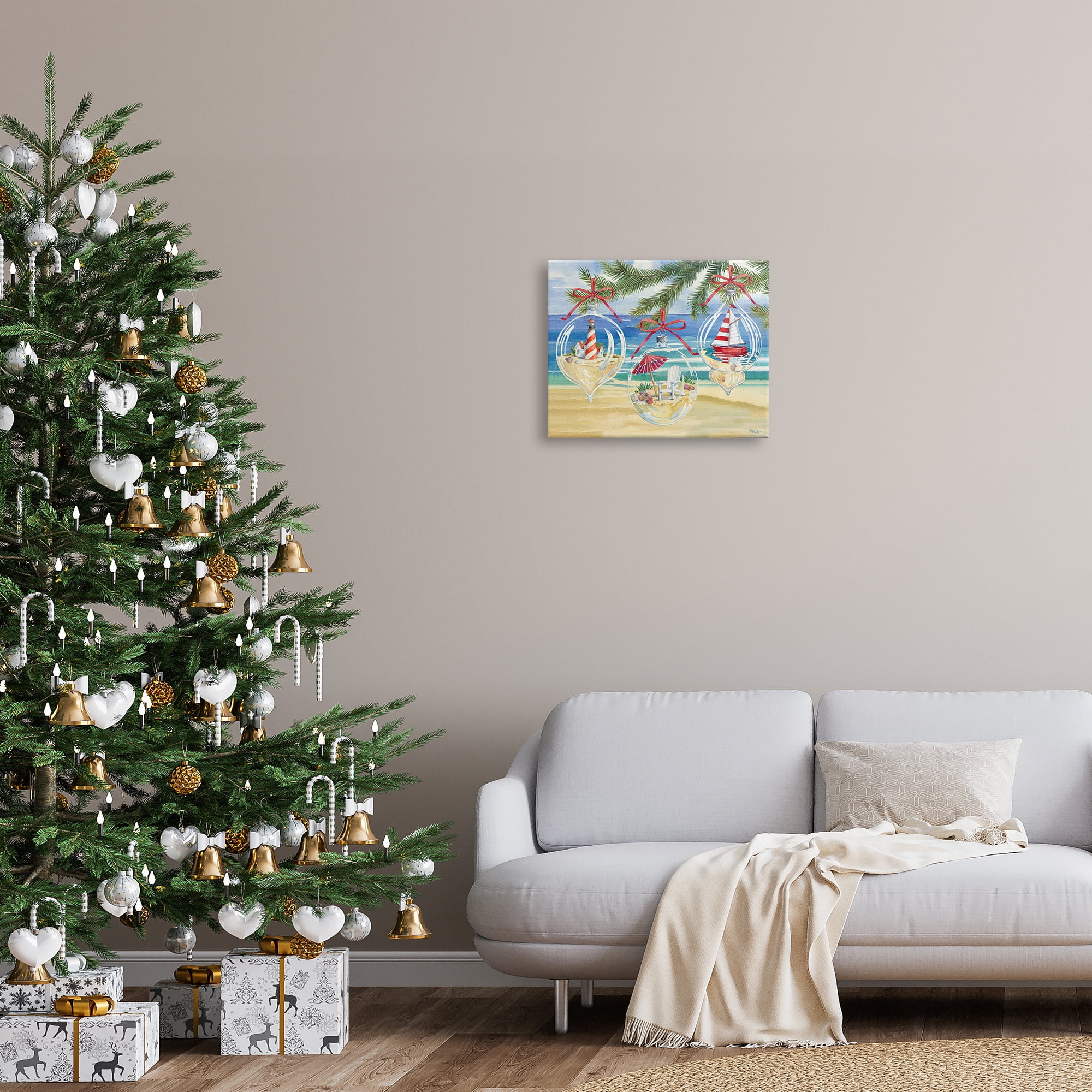 Stupell Industries Coastal Christmas Ornaments Holiday Painting Gallery Wrapped Canvas Print Wall Art, 20 x 16