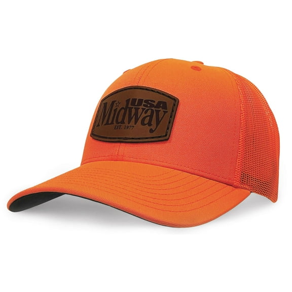 MidwayUSA Richardson 882 Leather Patch Blaze Orange Trucker Hat
