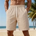 thumbnail image 2 of Thousandth Casual Striped Shorts for Men Summer Beach Shorts with Drawstring Elastic Waist Breathable Shorts Relaxed Loose Fit Flax Lounge Shorts, 2 of 8