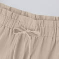 thumbnail image 5 of Beige Linen Capri Pants Women Work Elastic Wide Leg Stretch Cropped Pants High Waist Drawstring Comfy Summer Gauchos Pants with Pockets XXL, 5 of 6