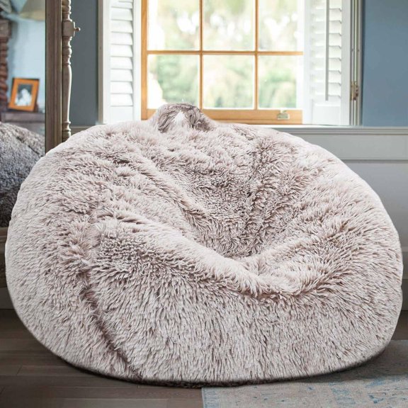 Faux Fur Stuffed Animal Storage Bean Bag Chair Cover L Size Heather Camel