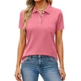 thumbnail image 3 of Women's Short Sleeve Collared Polo Shirts Cotton Quick Dry Tennis Tops Lightweight Breathable Summer Casual Shirts, #01 Watermelon Red, L, 3 of 6