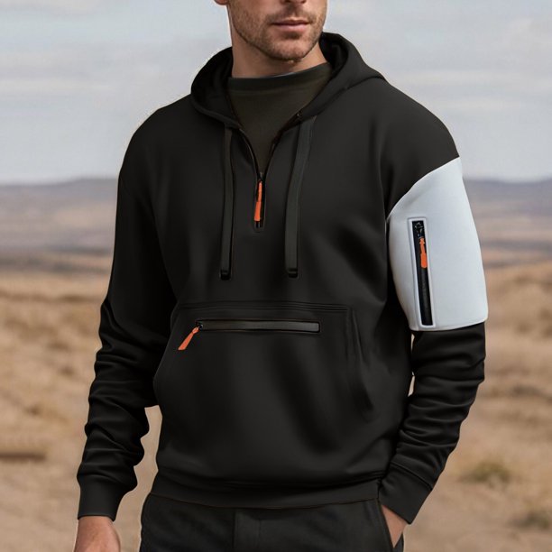 pstuiky camisas de manga larga para hombre, Sudadera con capucha y cremallera de manga larga con bloques de color para hombre tops de invierno para hombre m