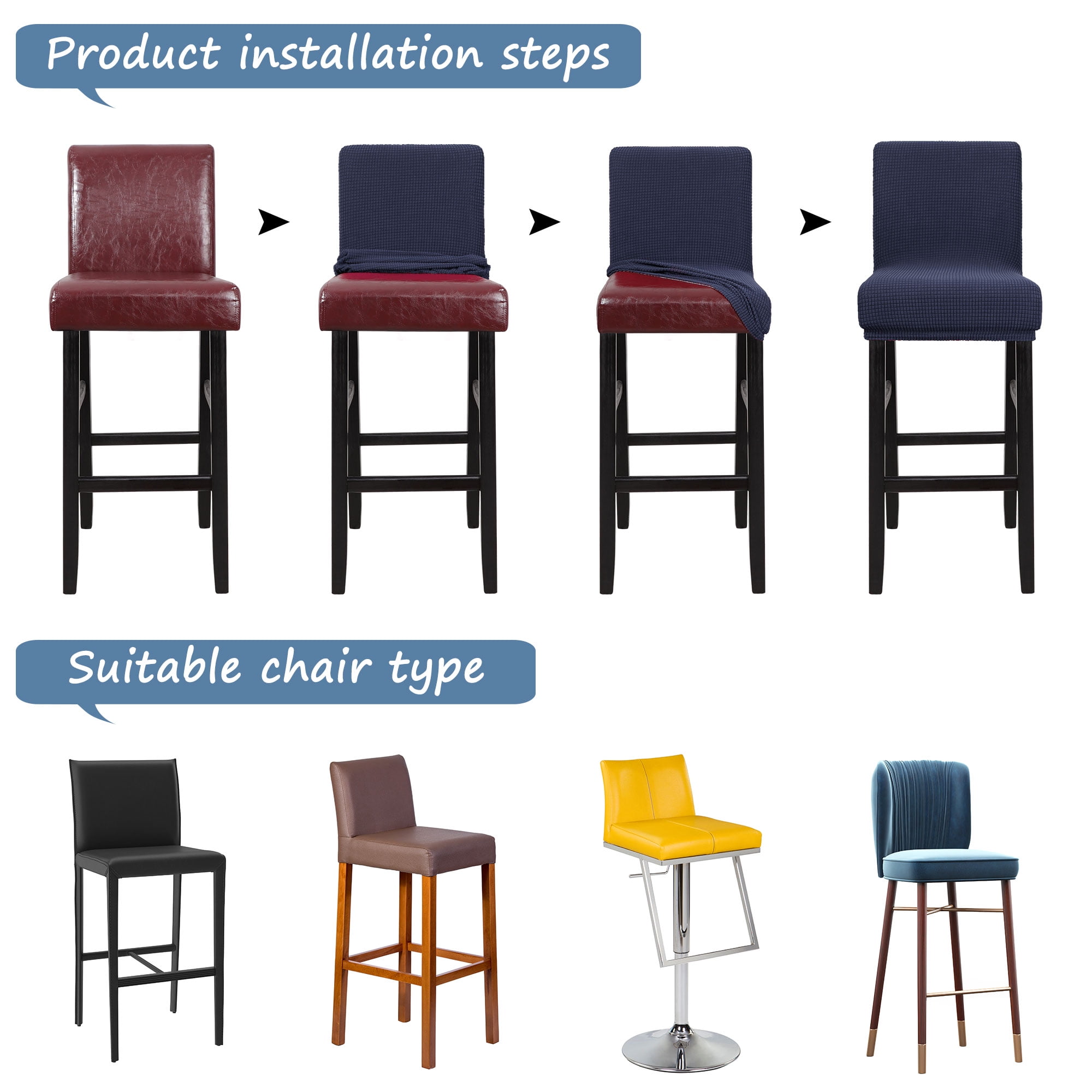 Unique Bargains Polyester Stretch Bar Stool Covers Elastic Band Mid Back Chair Slipcover Navy 4 Pcs