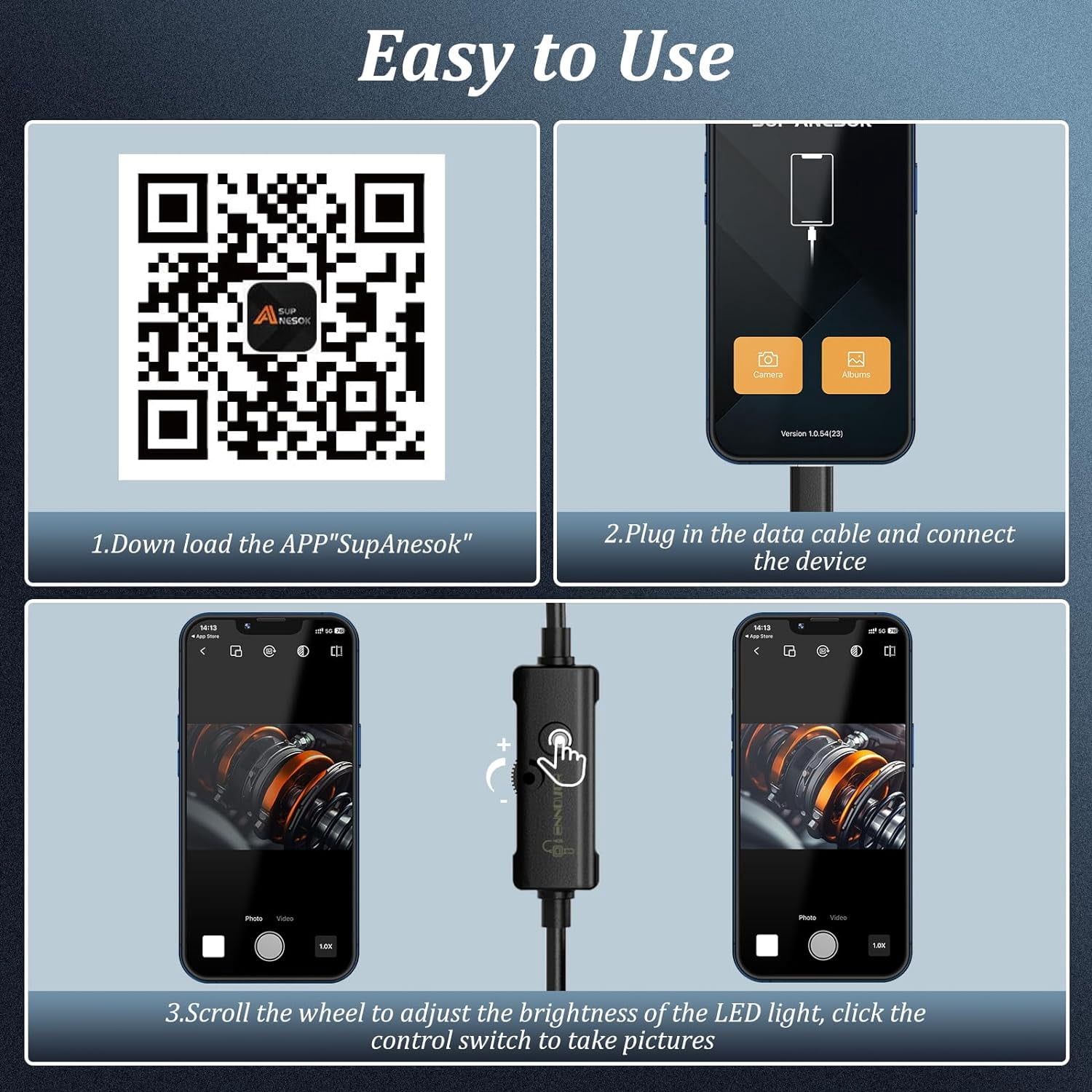 Endoscope Camera with Light, 1920P HD Borescope with 8 Adjustable LED Lights, 16.4ft Semi-Rigid Snake Camera, IP67 Waterproof 7.9mm Inspection Camera for iOS & Android