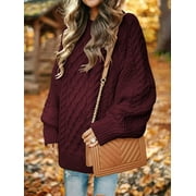 MOSHU Oversized Sweaters for Women Cable Knit Chunky Pullover Sweater