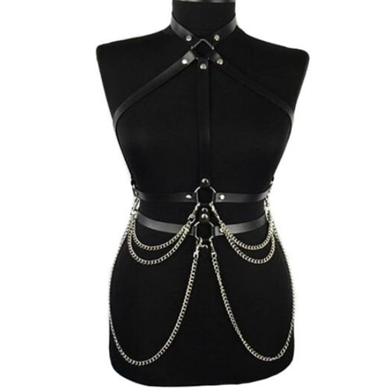 Womens Punk Faux Leather Waist Belt Halter Neck Body Chest  display picture 3