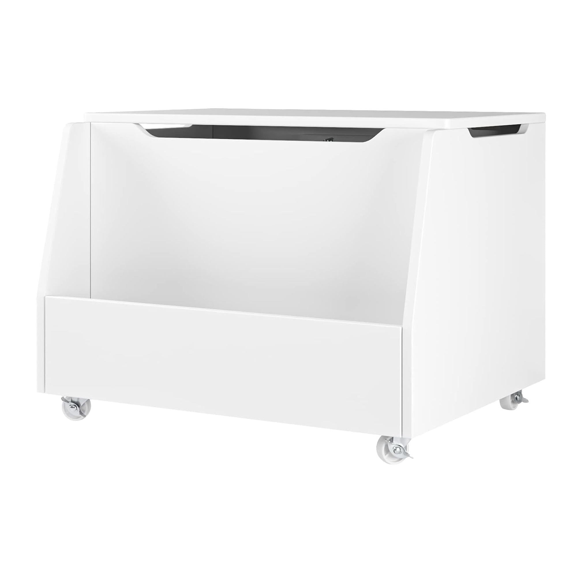 Glavbiku Wood Toy Box with 4 Wheels,Kids Toy Storage Organizer with Flip-Top Lid for Playroom,White