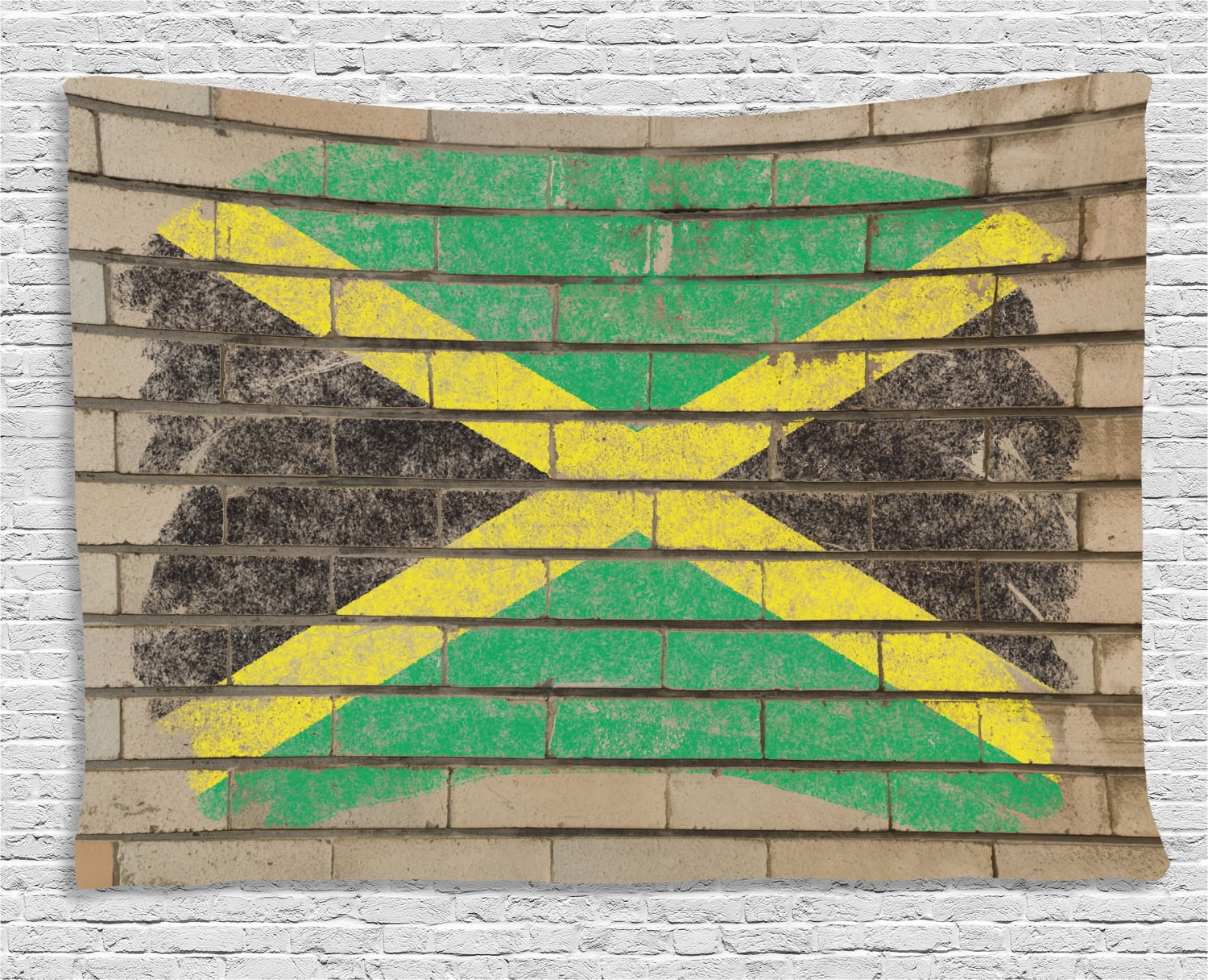 Jamaican Tapestry Flag On The Wall Illustration With Chalk Effect Old Bricks Grunge Design Caribbean Wall Hanging For Bedroom Living Room Dorm Decor 80w X 60l Inches Multicolor By Ambesonne Walmart Com