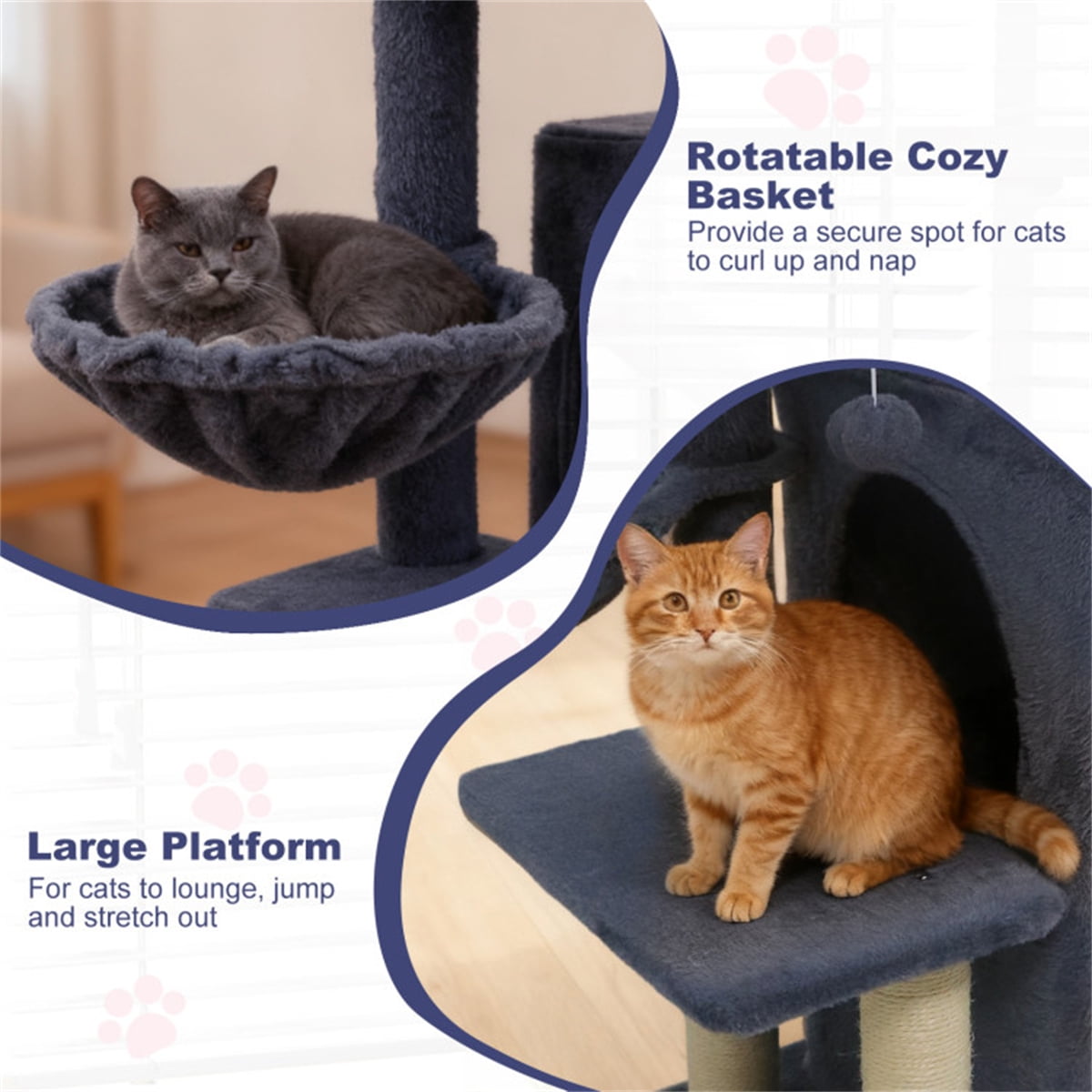 ZephyPaws Tall Cat Tree Tower for Indoor Cat, 35in Multiple-Level Cat Condo with 2 Caves, Cat Scratching Posts,Perches,Dark Gray