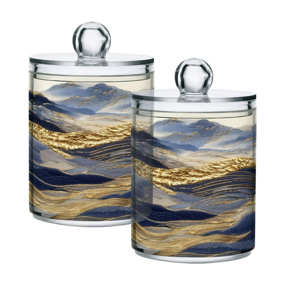 2 Pack Bathroom Canisters Transparent Storage Jar for Cotton Ball, Swab, Floss Flowing Liquid Gold