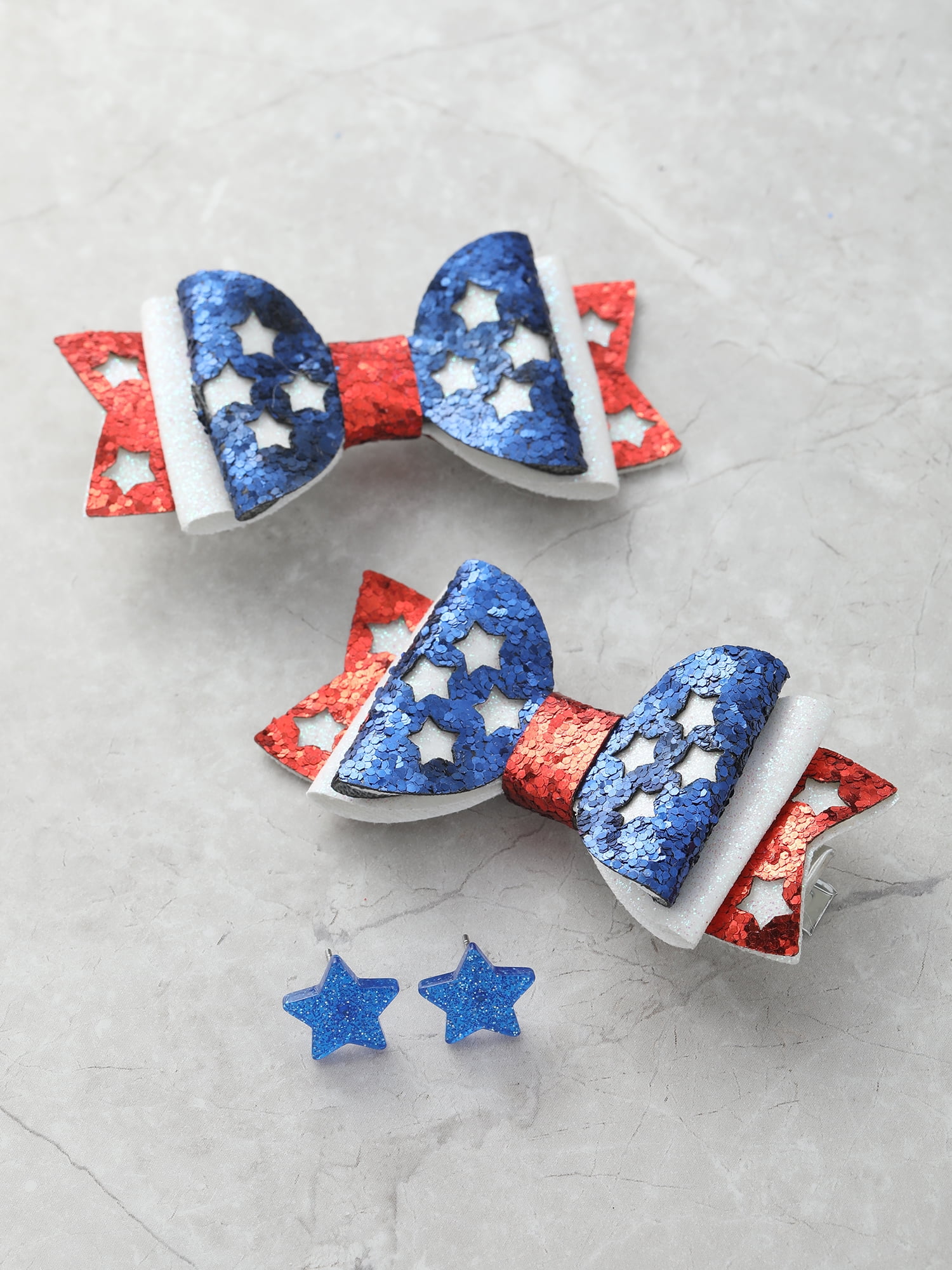 Way to Celebrate Americana Hair Bows With Star Stud Earrings, 2 Piece Set