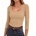 thumbnail image 6 of Otntypg Womens 3/4 Sleeve Scoop Neck Tops Ribbed Knit Slim Fitted Casual Basic Athletic Tee Shirts Fall Trendy Solid Color Going Out T-Shirt, 6 of 8
