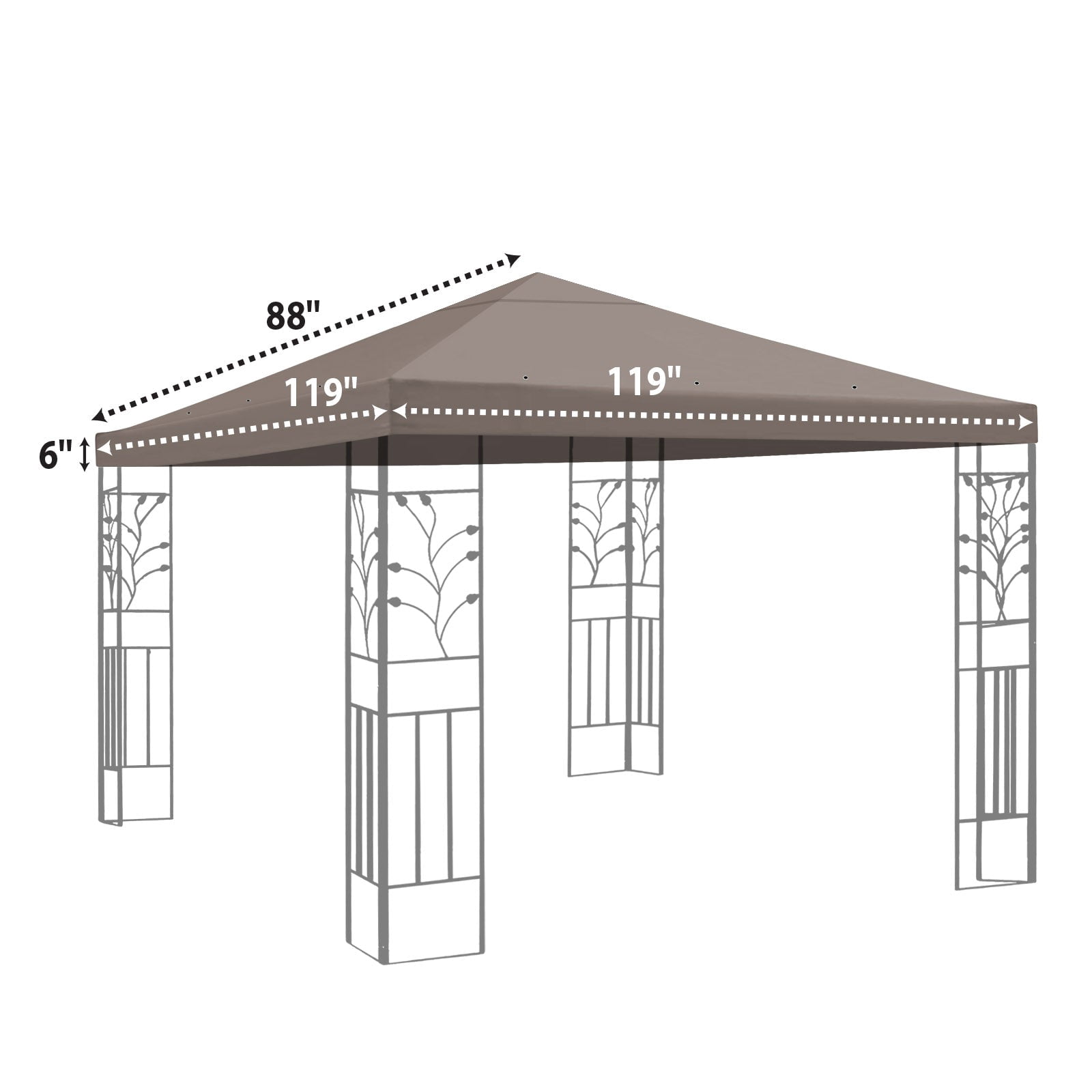 SUNRISEUMBRELLA 119“”x119” Gazebo Replacement Canopy Top Single Tier Canopy Top Cover(TAUPE)
