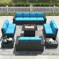 thumbnail image 2 of LayinSun 13 Pieces Outdoor Patio Furniture Set with 44" Fire Pit Table Brown Rattan Sectional Sofa Conversation Sets, 2 of 7