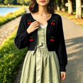 thumbnail image 2 of Arlun 3D Cherry Cropped Cardigan Sweater for Women Classic Crew Neck Open Front Long Sleeve Chunky Cardigans Cute Trendy Fall Winter Button down Short Outerwear, 2 of 6