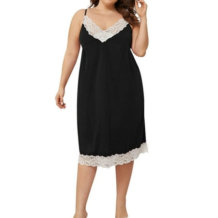 

Scvgkk Womens Plus Size Nightdress Spaghetti Strap Lace Cami Dress Sleepwear
