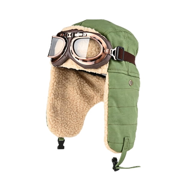 Aviator Hat with Goggles, Warm Winter Trapper Hat with Ear Flaps