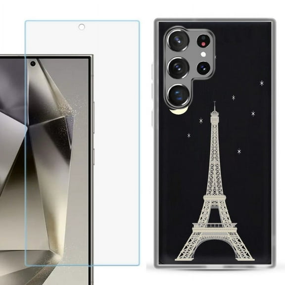 OneToughShield ® Compatible with Samsung Galaxy S24 Ultra, Shockproof Phone Case, with Tempered Glass Screen Protector - Eiffel Tower Moon
