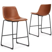 CONCETTA Bar Stools Set of 2, 26inch Industrial Stools with Back, Leather and Footrest for Kitchen, Brown