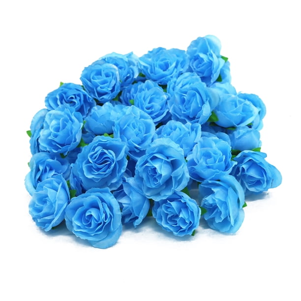 50 rosas artificiales de seda reutilizables decorativas con cabeza de rosa para bodas y fiestas, color azul