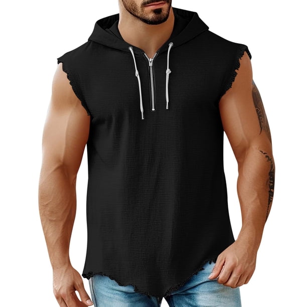 M Y M Camisa sin Mangas con Capucha Color Plano Clásico Cuarto Cremallera Deportes Casuales Color Sólido Superior para Hombres