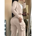 thumbnail image 4 of Women'S 2 Piece Casual Outfits Cropped Blazer Jackets High Waisted Wide Leg Work Pants Suit Set Khaki L, 4 of 6