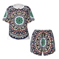 thumbnail image 4 of Picia Colorful With Blue Oriental Pajamas Sets for Women Soft Short-Sleeved Pjs with Lounge Shorts Two Piece Sleepwear-3X-Large, 4 of 9