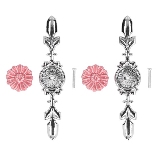 Juego de 2 pomos para cajones, tiradores de cerámica, pomos decorativos con placa para cocina, baño, decoración de oficina, 1088D, flor de crisantemo salvaje