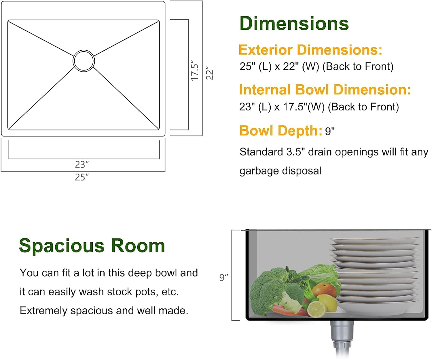 Ktaxon 25" x 22" Drop-In 304 Stainless Steel Workstation Kitchen Sink, 18 Gauge Single Bowl with Grid & Drain Strainer