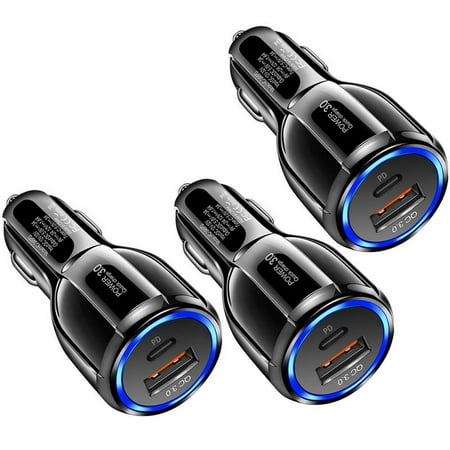 3 Pack Afflux 2 Port USB-C Type C + USB-A Fast Charging Car Charger Adapter Plug 18W USB-C + 18W USB-A Fast Car Charger for iPhone 15/14/13/12/11 Pro Max Mini, Samsung Galaxy S24/S23/S22/S21 Ultra
