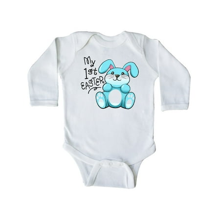 

Inktastic My 1st Easter cuddly blue bunny Gift Baby Boy or Baby Girl Long Sleeve Bodysuit