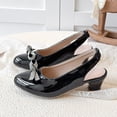 thumbnail image 3 of Girls Dress Shoes Flower Girl Mary Jane Low Heels Pointed Closed Toe Wedding Party Rhinestone Bow Pumps Comfy Footbed Slingback Heeled Sandals Black 13.5 Little Kid, 3 of 6
