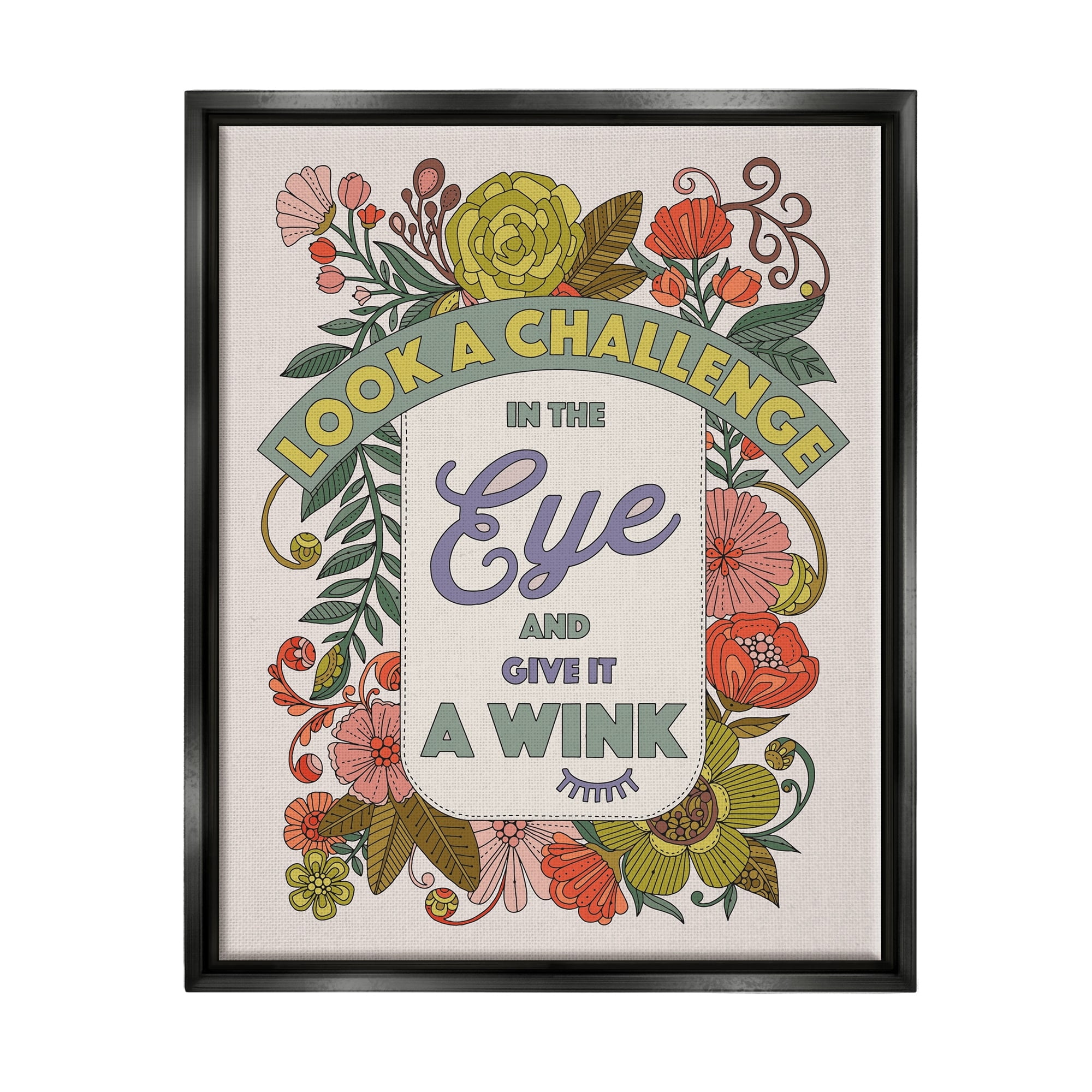 Stupell Industries Look A Challenge In The Eye Detailed Floral Patterns Graphic Art Metallic Gold Floating Framed Canvas Print Wall Art, Design by Valentina Harper