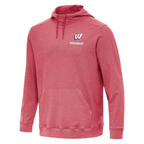 Men's Antigua Heather Red Wisconsin Badgers Cloud Pullover Hoodie