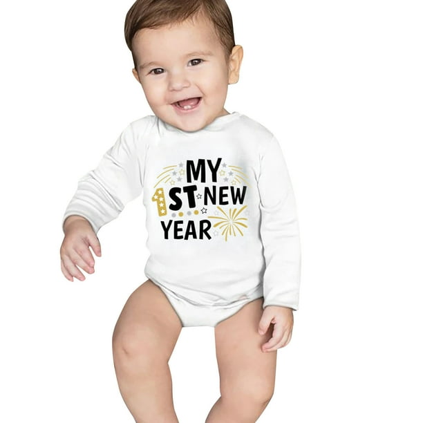 Gibobby Mameluco para nina Mi primera ropa de Ano Nuevo para recien nacido bebe nino y nina trajes de Ano Nuevo conjunto de mono con estampado de letras Blanco 18 24 Meses Bodega