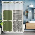 thumbnail image 6 of No Hook Shower Curtains with Snap-in Liner Set, Sage Green Waterproof Hotel Style Bathroom Shower Curtain, Modern Painting Farmhouse Striped Abstract Art Breathable Mesh Top Bath Curtains 60''x72'', 6 of 9